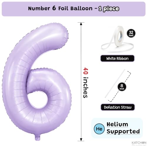 Image of Katchon, 40 Inch Light Purple Number 6 Balloon For 6th Birthday Decorations