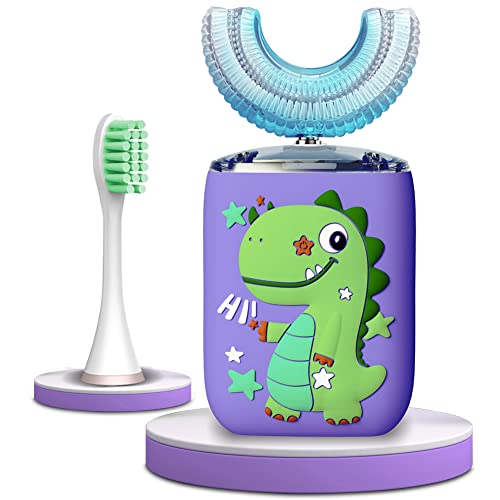 Image of KRX Kids Electric Toothbrush U-Shaped Ultrasonic Automatic Toothbrush With 2 Brush Heads Six Cleaning Modes(Green)