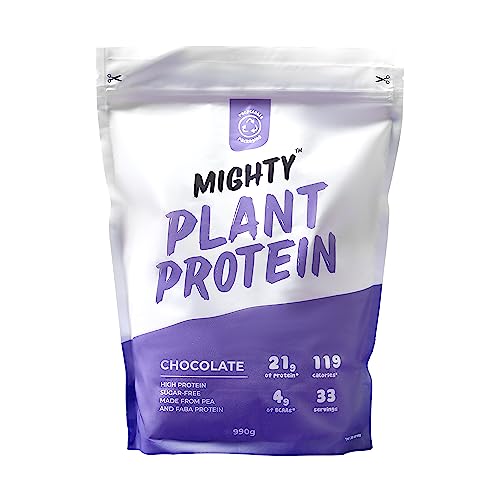 Mighty Vegan Protein Powder, Chocolate Flavour, (33 Servings, 990g Bag Without Scoop), Plant Based, Sugar Free, Dairy Free Protein Shakes