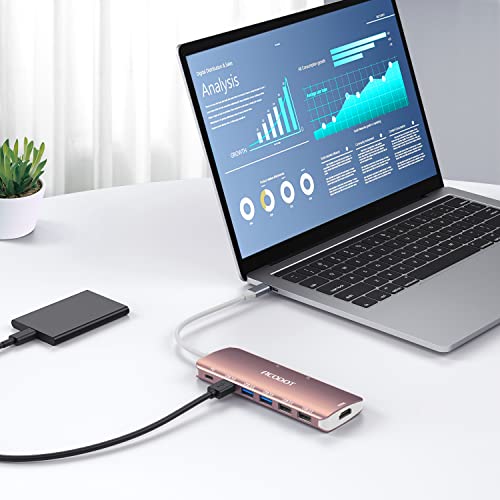 Image of USB C Hub, Acodot 9 in 1 USB C to 4K@60HZ HDMI Multiport Adapter, 3 USB 3.0 Ports, SD /TF Card Reader, 100W PD, USB C Hub Multiport Adapter Desigend for MacBook Pro Air HP XPS etc, Rose Gold
