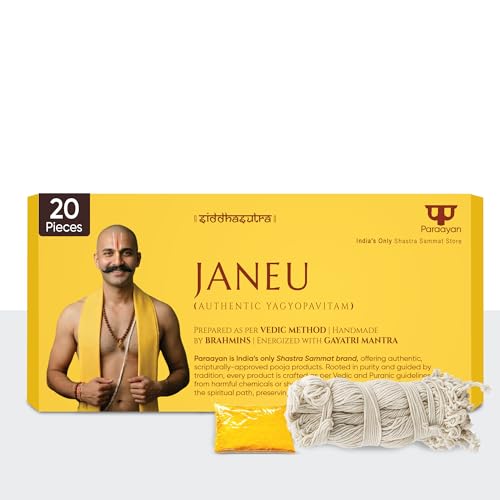 Image of Janeu Yagyopavit Dhaga for Brahmin | 20 Pieces Janau with Haldi Pouch | Pure Sacred Thread for Rituals, Worship, and Spiritual Blessings | Pack of 1 (Yagyo Pavitam for Puja)