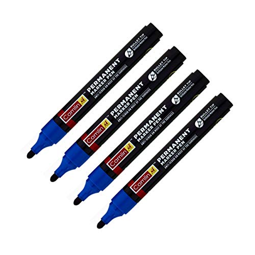 4X Camlin Permanent Markers Refillable Pens Bullet Tip (Blue)