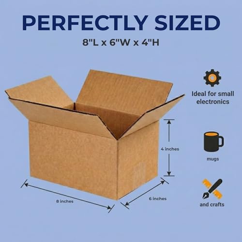 Image of BOX USA Small Shipping Boxes 8 inchL x 6 inchW x 4 inchH (25-Pack) - Small Corrugated Cardboard Packaging Boxes for Shipping, Packing, Moving, and Storage at Home, Office, or Business