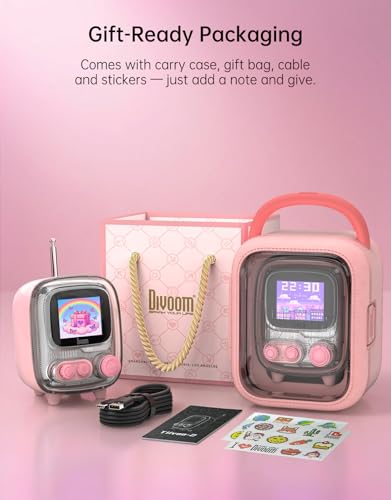Divoom Tiivoo-2 Retro Bluetooth Speaker, FM Radio, Pixel Art Display, Pink - image 8