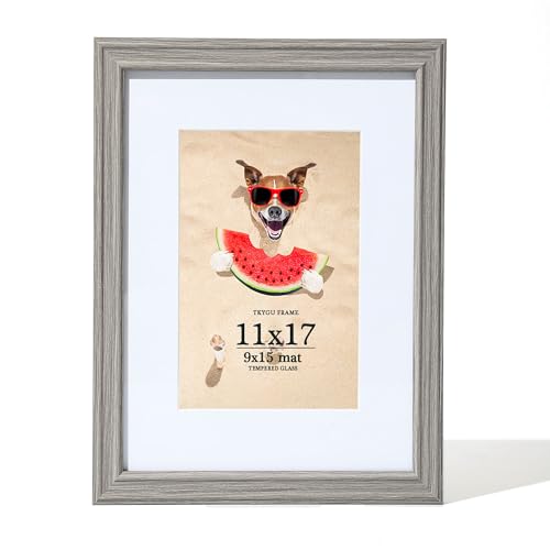 TKYGU 18x24 Picture Frame Grey, Display Pictures 16x20 with Mat or 18x24 without, 18 by 24 Collage Frames-Tempered Glass, Wooden Poster Wall Gallery Frame Perfect for Home Décor Gifts