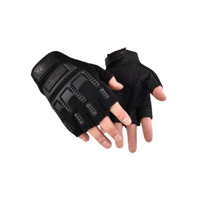 BuyFeb Hunting, Cycling Motorcycle Half Finger Hard Fingerless Riding Biker Protective Gear Glove – Black