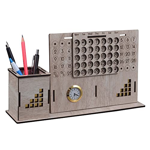 Image of Deskart Stylish Pen Holder Stand with Clock & Lifetime Infinity Calendar | Premium Desk Organizer with Multipurpose Usage for Office Desk & Study Table