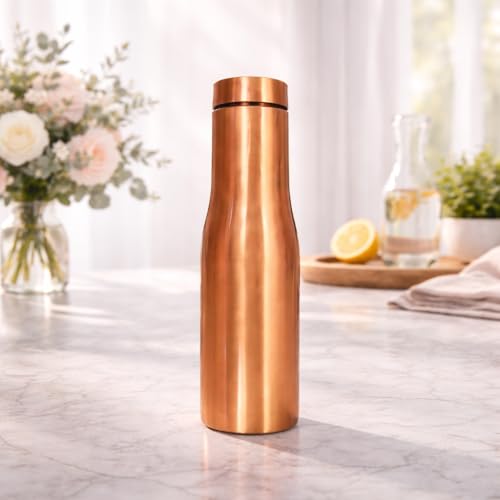 Image of JAIPUR ACE Hammered Pure Copper Water Bottle with Glass Set | 100% Copper Bottle Set | Leak Proof, Ayurvedic Health Benefits, Premium Design Gift Set for Home, Office, Gifting (Plain Copper bottle)