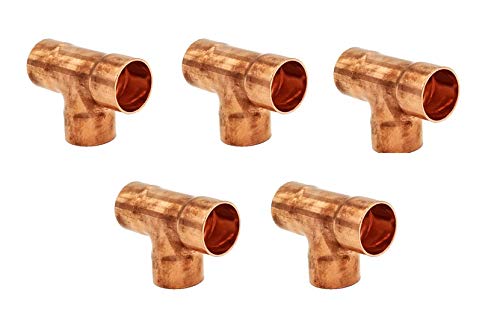 Copper Fitting 7/8 Inch (Hvac Outer Dimension) 3/4 Inch (Plumbing Inner Dimension) - Copper Tee & Hvac – 99.9% Pure Copper - 5 Pack #TOP7