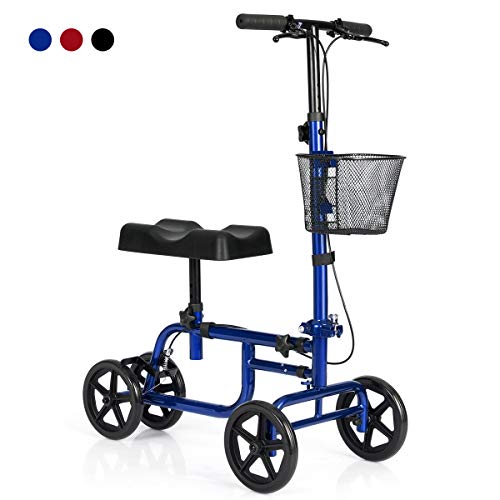 Giantex Steerable Lightweight Knee Scooter, Foldable All Terrain Knee Walker with Basket, Dual