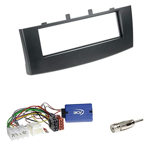 Einbauset: 1-DIN Radio Blende Radioblende Halterung Abdeckung Konsole schwarz + Kenwood Lenkradinterface Lenkrad Adapter LFB für Mitsubishi Colt (Z30) 11/2008-11/2012