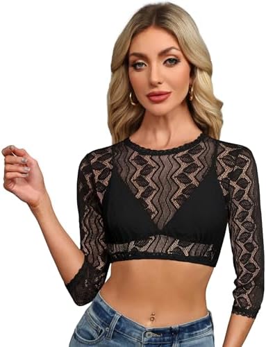 Zeagoo Dirndl Bluse Damen Schwarz Dirndlbluse Weiß Spitze Trachtenbluse | Langarm Dirndlblusen, Rundhals Transparent Dirndl Bluse für Oktoberfest, Elegante Dirndl Blusen, XS-3XL