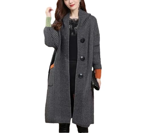 Women's Fall and Winter Large Size Hooded Long Knitted Sweater Coat