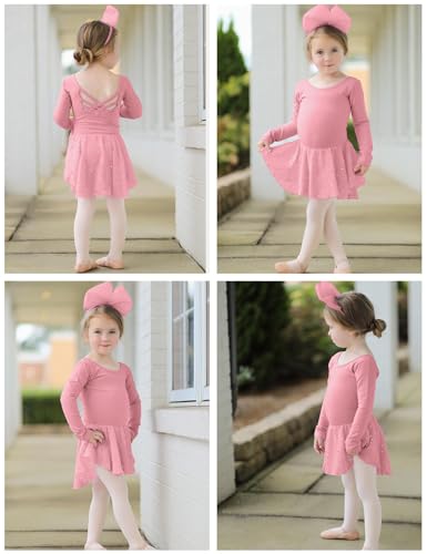Image of Arshiner Girls Long Sleeve Ballet Leotards with Shinny Skirts Criss-Cross Back Dance Dresses