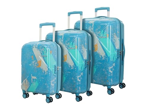 Kamiliant by American Tourister ATHER | Printed Trolley Bag Set of 3 (55+68+79 cms) for Travel|Hard Case Polypropylene (PP) Suitcase|360° 8-Wheel Spinner Luggage Trolley|Combination Lock | Sea Blue