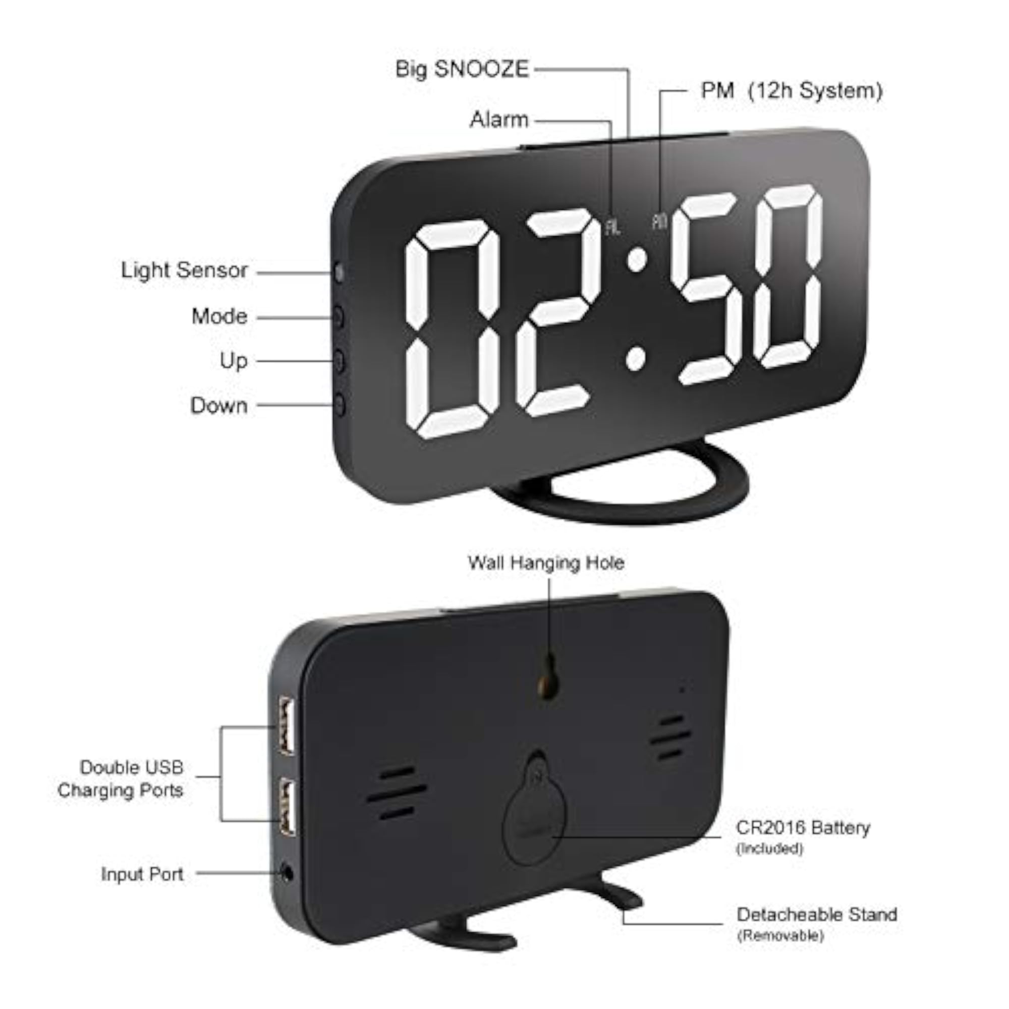 Digital Alarm Clock with LED Mirror Display