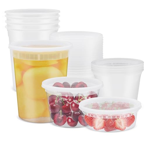 Iceten Paquete de 15 recipientes de plástico con tapas, reutilizables y lavables, recipientes de comida sin BPA, 3 tamaños, 8,16 y 907.2 g, aptos para microondas y lavavajillas