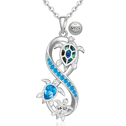 Fenthring Sea Turtle Necklace Infinity Necklaces for Women Sterling Silver Abalone Pendant Ocean Wave Jewelry Mothers Day Gift for Mom
