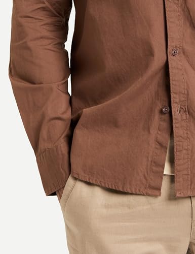 Image of Amazon Brand - Symbol Men's Cotton Shirt | Chinese Collar | Casual | Plain | Full Sleeve | Summer - Regular Fit (Available in Plus Size) (White + Brown XL) (Combo Pack of 2)
