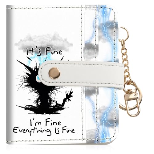 DATOUCAT Women Wallet, RFID Blocking Bifold PU Leather Wallet, Small Slim Compact Purse with Clear ID Window & Zipper Coin Pocket, Credit Card Holder for Ladies,1 ID window 8 Card Slots,Lightning Cat