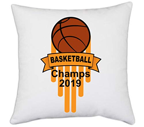 White Polyester 'Basketball | Basketball Champs' Pillow Cover [16 Inch X 16 Inch]