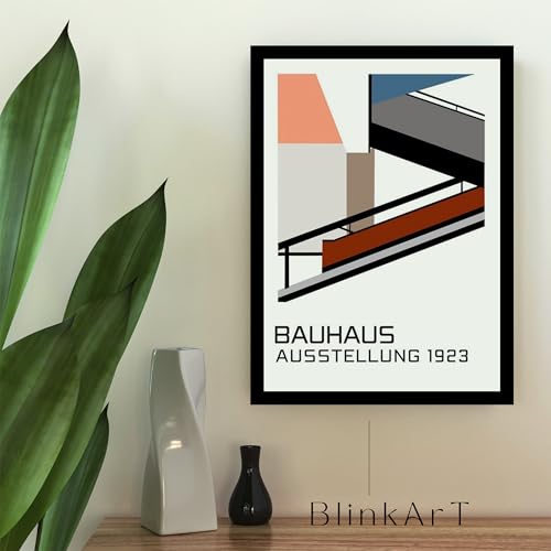 Image of BLINKART Vintage Bauhaus Retro Geometric Aesthetic Poster Gallery | Colorful Wrap Framed For Home Office Studio Living Room Modern Art Studio Decoration Abstract Shapes | (d70) | 13x10 Inch