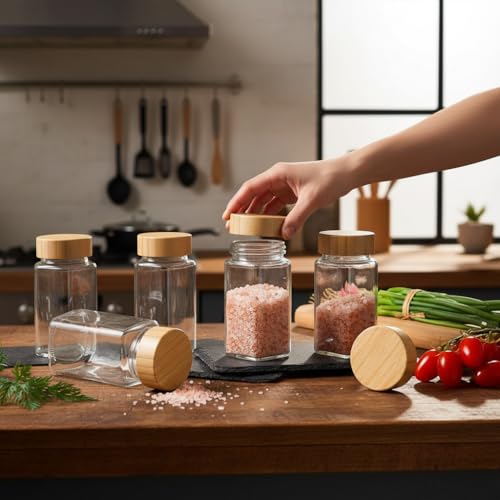 Image of WHISKET - 100 Ml|Glass Spice Jars With Lids,Spices & Seasonings Sets Organizer Spice Containers, Airtight Food Canisters (Pack Of 8, Black)
