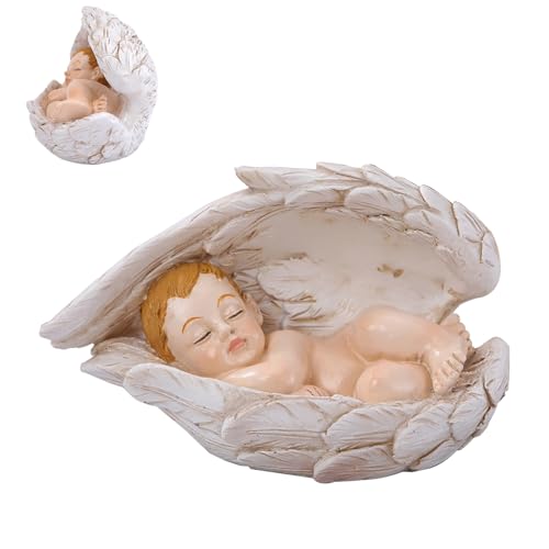 Genérico Estatua del Nacimiento - Estatua Religiosa de Escritorio,Niño Durmiendo en Alas de Ángel de Resina para Vitrina Escritorio Mesilla Estantería Alfeizar