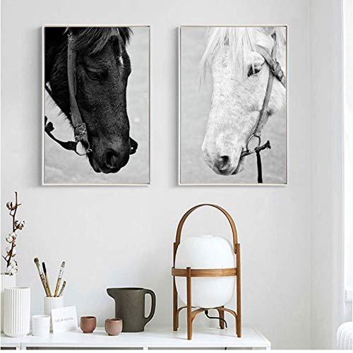 Toile cheval noir et blanc affiche animaux décoration murale moderne