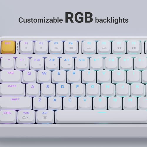 Image of Keychron KJ1 Low Profile Wireless Mechanical Keyboard - 75% Layout Brown Switch, QMK RGB Backlit, 2.4G /Bluetooth /USB-C, Double-Shot PBT Keycaps, 2000mAh Battery, Mac /Win /Linux Compatible - White