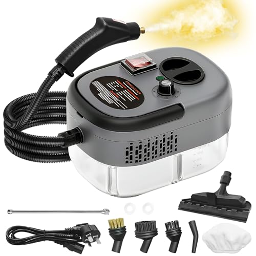 2500W Pressurized Handheld Steam Cleaner, 1.2L Large Water Tank with 6 Attachments. Portable Steamer for Home, Car, Kitchen, Bathroom, Tile & Grout Cleaning