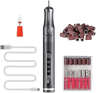 CGBE Electric Nail Files, Nail Drills for Acrylic Gel Nails 30000RPM Electric Manicure Pedicure Set with Sanding Bands and Nail Drill Bits Rechargeable Electric Nail Drills Machine LCD Display