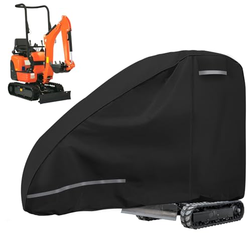Minibagger Abdeckplane für 10-15HP Bagger Abdeckung 420D mit Baumwolle Wasserdicht Minibagger Plane Schutzhülle mit Reißverschluss -Tür und Reflektierenden Streifen L110×W26×H66 in (Schwarz)