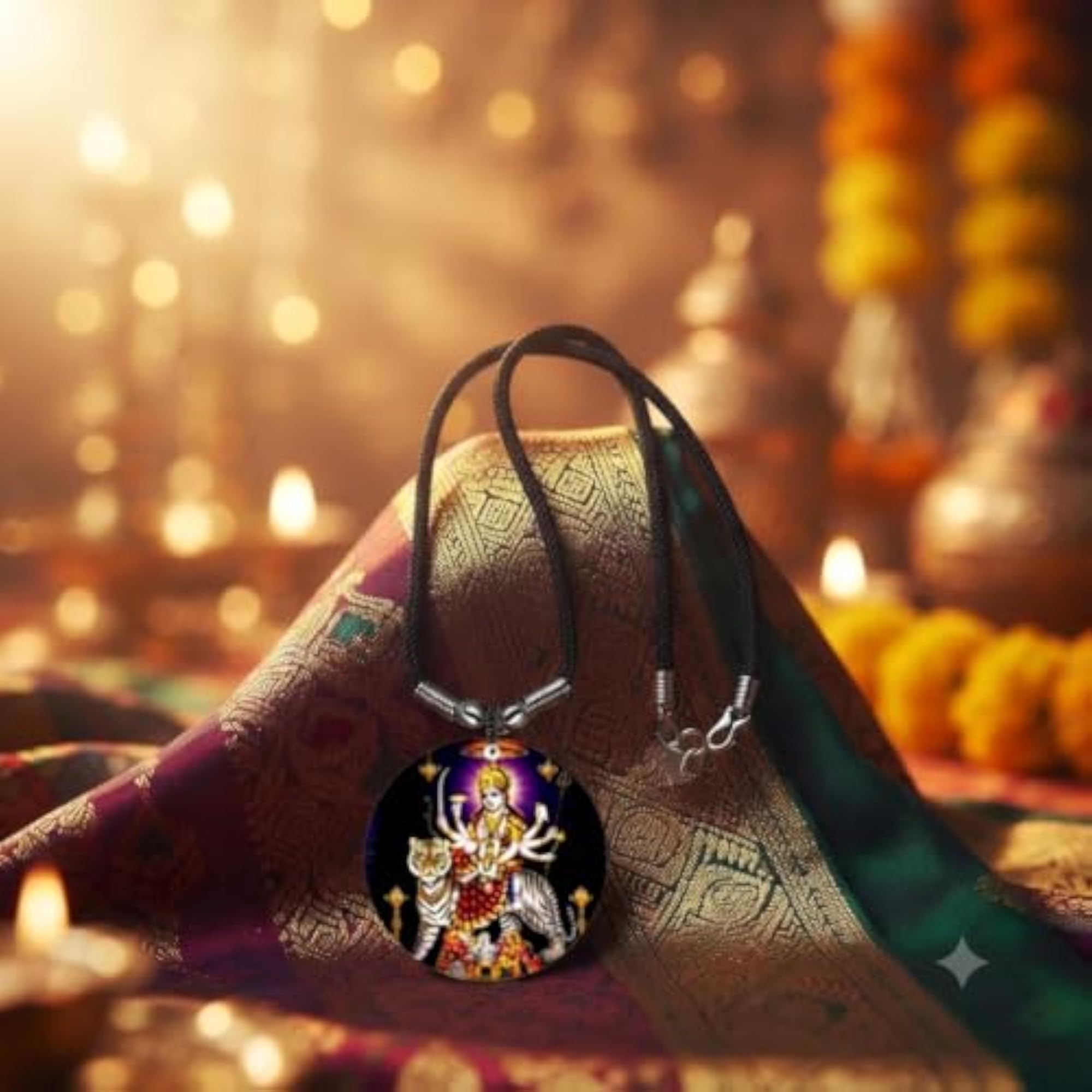 Goddess Maa Durga Sherawali Purple Acrylic Pendant Necklace