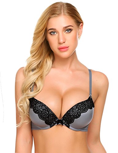 Ekouaer Women's No Side Effects Full Coverage Underwire Bra,Lace Gray,38B