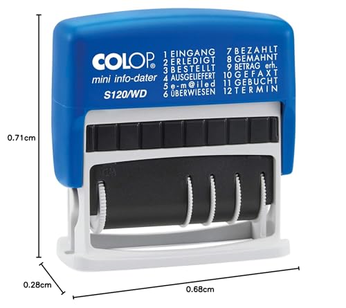 Colop S120/WD MiniInfoDater Schrifthöhe 4 mm Kissen blau/rot 12 Texte