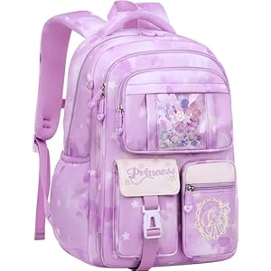 Wraifa Girls Backpack and Lunch Box Set – Sequin Backpack for Girls Elementary School Preschool Princess Kids Bookbag (Only Backpack Purple)