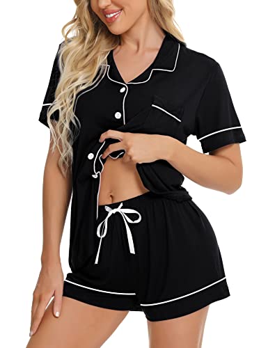 Image of SWOMOG Womens Button Down Pajamas Set Short Sleeve Sleepwear Bride Soft Pj Lounge Sets XS-3XL