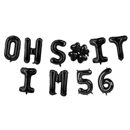 Image of Oh I'm 56! Latex Balloons 16 Inch Black Hallo Fifty Six Cheers to 56 Years Old Theme Decor for Man Woman Happy 56th Birthday Party Photo Studio Prop Flag Decorations Favors Supplies