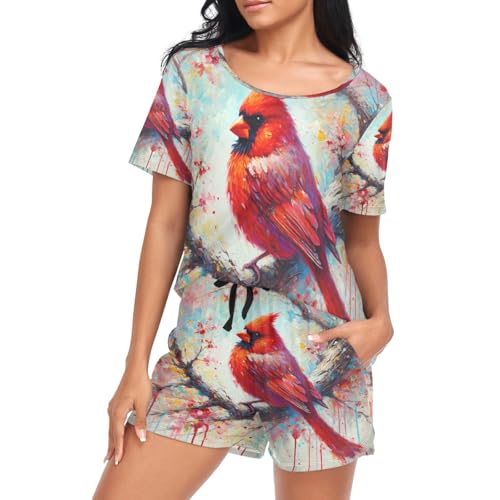 Pyjama 2 pièces oiseau rouge pour femme en taille S