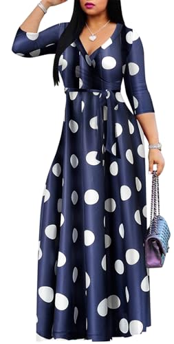 Image of Women's Floral Maxi Dress Summer Casual V-Neck 3 /4 Sleeve Long Bohemian Print Evening Party Dress