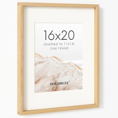 Image of 16 x 20 Picture Frame, USA-Sourced Natural Oak Wood Photo Collage Frame with HD Tempered Glass, Modern Simple 16x20 Wooden Frame Matted to 11x14, Vertical & Horizontal Wall Hanging Display