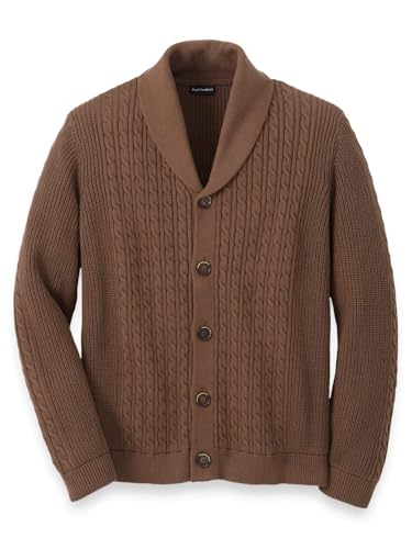 Paul Fredrick Men's Cotton Cable Button Front Shawl Collar Cardigan