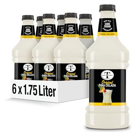 Mr & Mrs T Pina Colada Mix, 1.75 L bottle (Pack of 6), Pineapple and Coconut Blend Flavored Cocktail Mixer, Made with Cane Sugar, Perfect for Traditional Pina Colada and Mocktail Drinks Cover