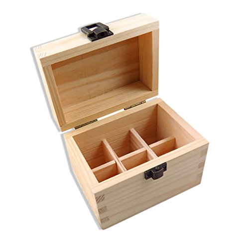 Mlec Tech 1PC Mini Boîte de Rangement en Bois Solide Écologique pour Huiles Essentielles Organisateur Rangement en Bois Boîte de Stockage avec Six Compartiments pour 6PCS 5ML Bouteiiles