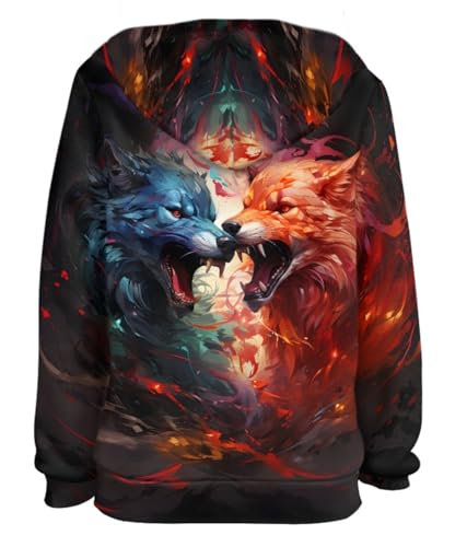 Boys Girls Cool Wolf 3D Print Long Sleeve Pullover Hoodies Hooded Sweatshirts Tops Blouse2