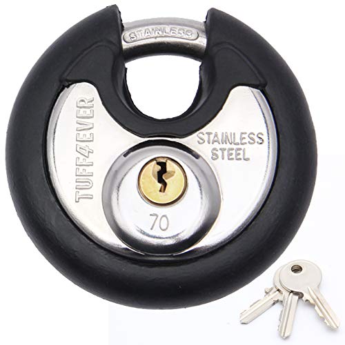 Tuff4ever 70mm Disc Padlock with Stainless Steel Shackle 2-3/4 Heavy Duty Round Outdoor