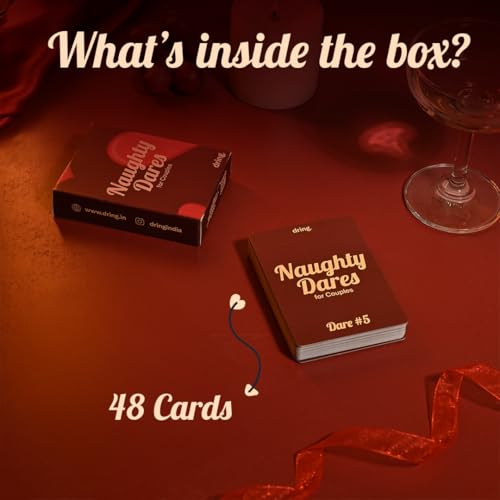 Image of Dring Naughty Dares for Couples | 48 Cards, Adult, Exciting Categories | Dare Based Action Couple Card Game | Date Night, AnniversaryGift, Romantic Gift