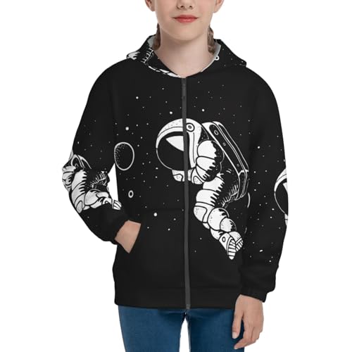 Astronaut Floating in Cosmos Kids Pullover Hoodies Boys Zip Up Sweatshirts Girls Athletic Clothes with Pocket3