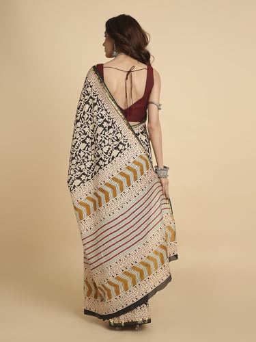 Image of RATAN Women's Pure Soft Cotton Saree with Blouse Piece | Lightweight Breathable Daily Wear Cotton Saree | Traditional Printed Saree for Office Casual & Summer Wear
